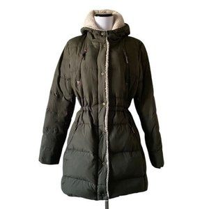 LAUREN RALPH LAUREN Sz M Green Quilted Puffer Sherpa Trim Hooded Coat